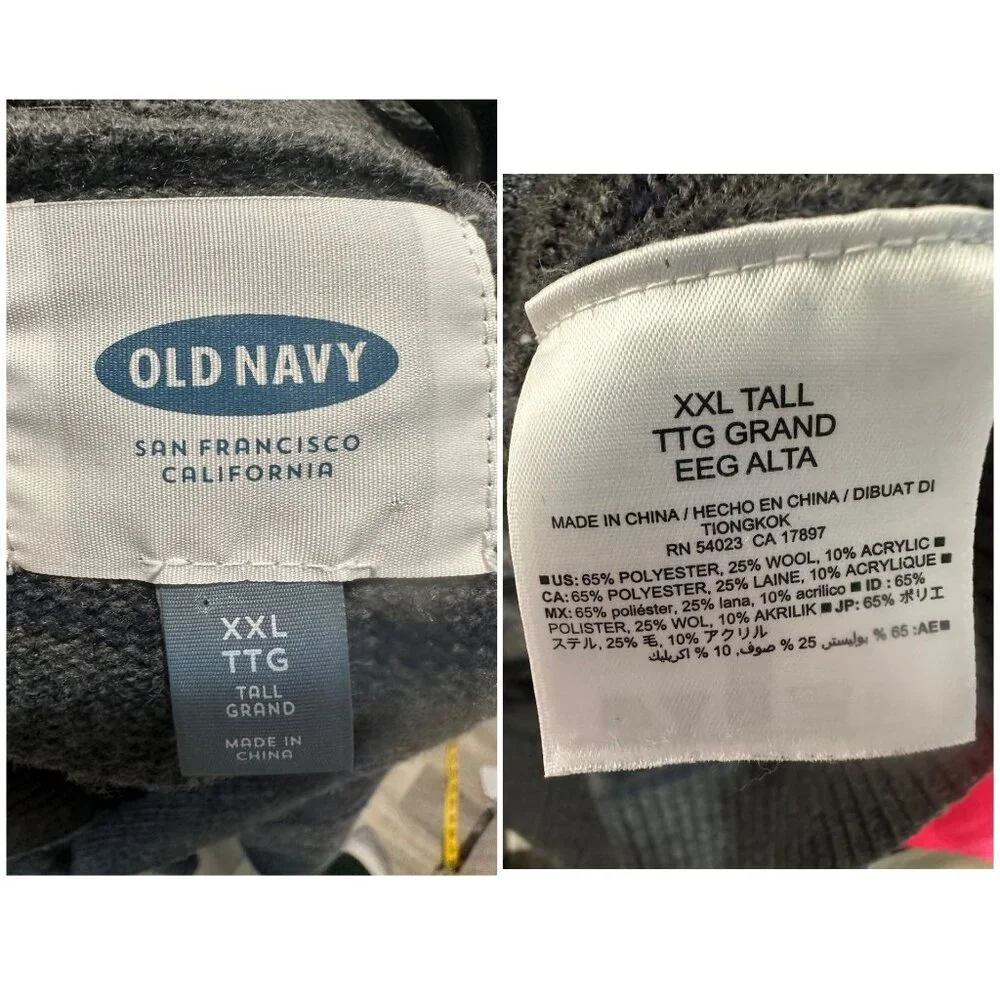 Old Navy Wool Button Down Cardigan Men XXL Tall Gray Shawl Neck Striped Nautical